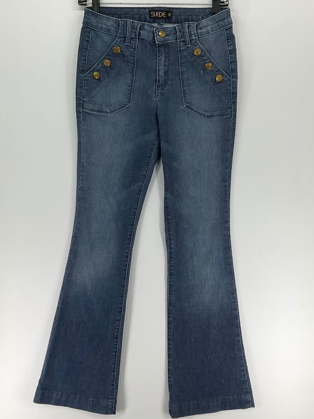 Suede Taylor Sailor Button Flare Jeans 70s Bell Bottom Medium Wash 28